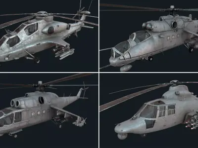 Military helicopter pack Low-poly 3D model