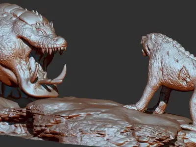 Zombie 3d print model dinosaur and giraffe on rock 3D model