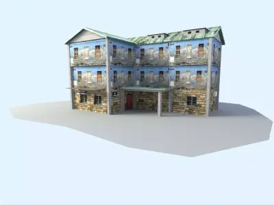 Building house with windows and balconies Low-poly 3D model