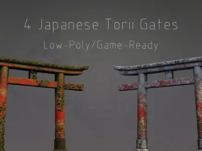 Torii Gates - 4 Japanese Shrine Gates - 4 GameReady Versions Low-poly 3D model