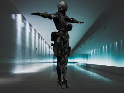  Cyber Tactical Female Soldier - T-Pose 3D model