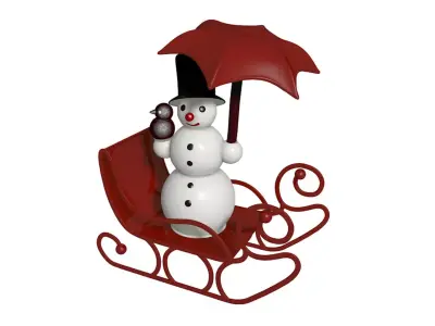 Snowman on a sleigh with an umbrella and a bird 3D model