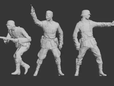 German officer and German soldiers 3D print model