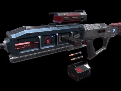 Scifi Heavy Machine Gun Magazine Bullets Triger Eject Button Low-poly 3D model