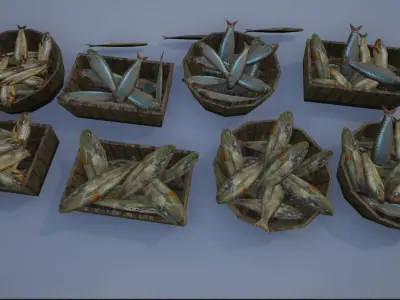 Lowpoly Fish and Fish Crates Low-poly 3D model