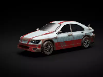 Rusted Sports Racing Car fully rigged Free low-poly 3D model