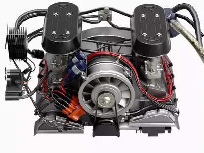 Flat Six Air Cooled Engine Low-poly 3D model