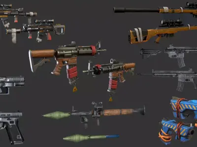  Weapons PBR Collection Low-poly 3D model
