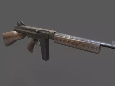 Thompson Submachine Gun Low-poly 3D model 5
