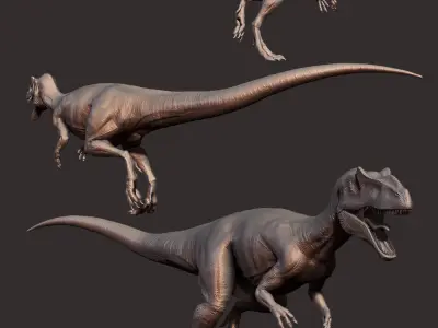 Allosaurus Low Poly 3D Model two t-rex dinosaurs Low-poly 3D model