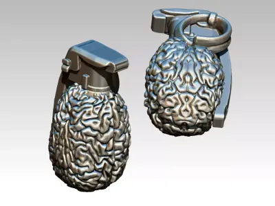 human Brain grenade highpoly modern art 3D print model