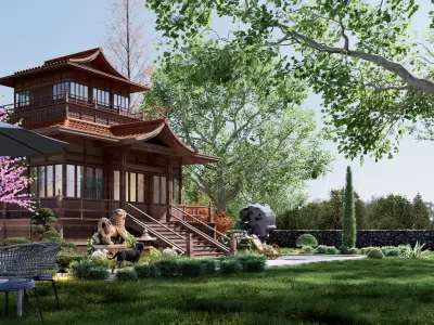 japan temple house Low-poly 3D model