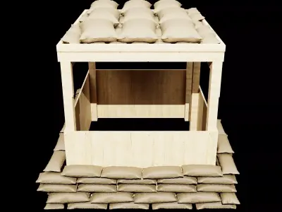 Modern Sandbag Bunker Guard Post Low-poly 3D model