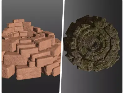 8K Ancient Sanctuary tomb red bricks and free forest material 3D model