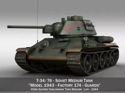 T-34-76 - Model 1943 - Soviet medium tank - Guards 3D model