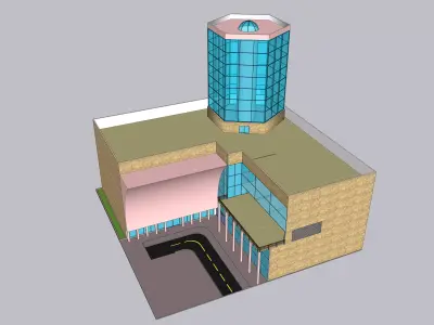 Octagonal Tower Multiplex Commercial Building with Markets 3D model