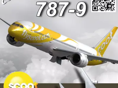Boeing 787-9 FlyScoot livery Low-poly 3D model