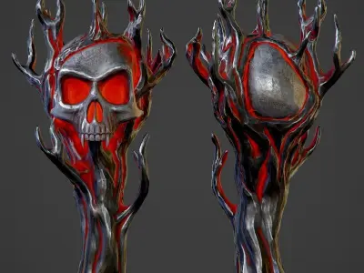 Hellish staff with a skull Low-poly 3D model