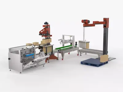 Automatic Unpacking and Sealing Line for Food Factory 3D model