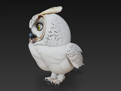 Owl White Realistic 3D Model - Low Poly Realistic Low-poly 3D model