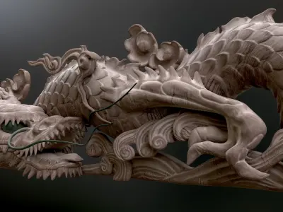 Carved Japanese Dragon Sculpture Low-poly 3D model