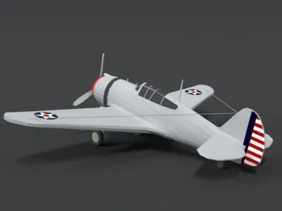 Low Poly Cartoon Curtiss P 36 Hawk WII Airplane Low-poly 3D model