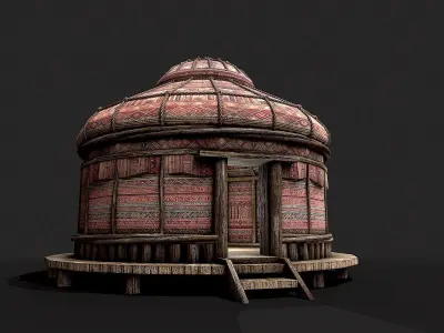 Traditional Yurt Nomads Tent with Interior 3 Low-poly 3D model