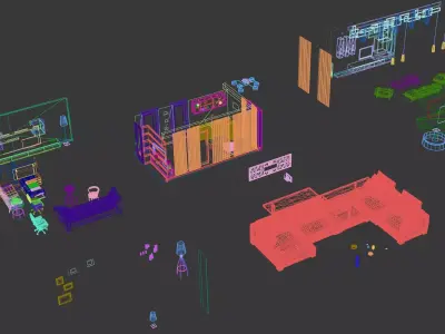 MULTIPLE LIVING ROOM SCENE AND ELEMENTS Free 3D model