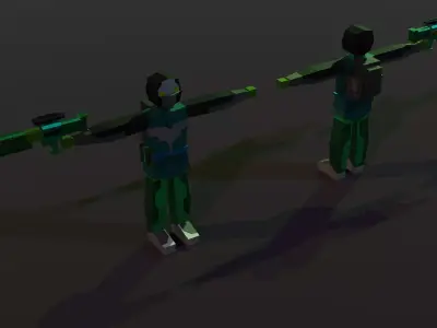 Four Low Poly Sci-Fi Animated Soldiers Low-poly 3D model