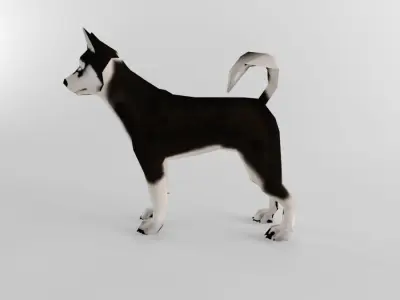 Husky Dog Wolf Low Poly with Mapped Game Ready Low-poly 3D model