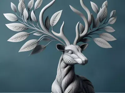 Unique 3D Printed Reindeer Statue with Leaf-Horn Illusion 3D model