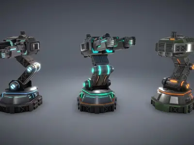 Tower Defence Sci-Fi Turrets Pack Low-poly 3D model