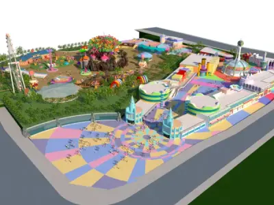 Cartoon colorful childrens theme park many amusement equipment 3D model