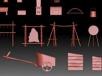 79 Medieval Roman village Buildings parts and objects collection 3D print model