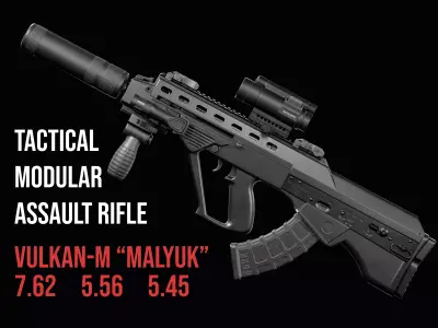 Tactical modular assault rifle Bullpup Vulkan Malyuk  Low-poly 3D model