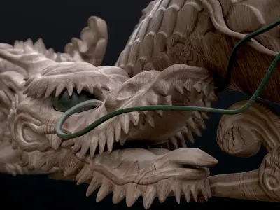 Carved Japanese Dragon Sculpture Low-poly 3D model
