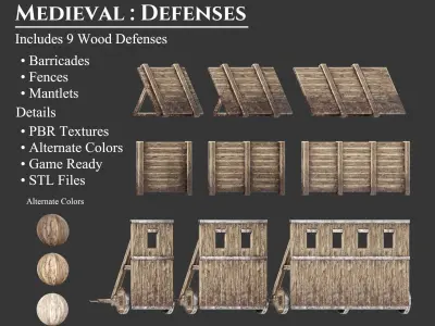 Medieval Collection Defense Wood Walls 3D Model Pack