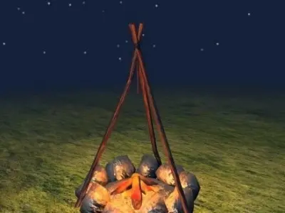 The bonfire or Campfire 3D Model Low-poly 3D model