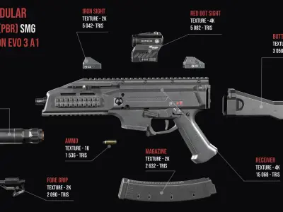 Tactical Modular SMG CZ Scorpion EVO 3 A1 Low-poly 3D model