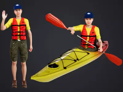 Kayak Canoe Athlete Low-poly 3D model