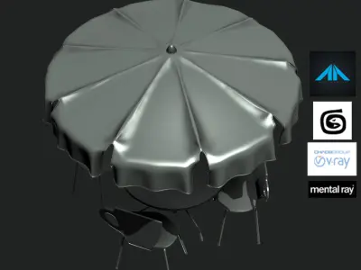 Parasol table and chairs with umbrella Free 3D model