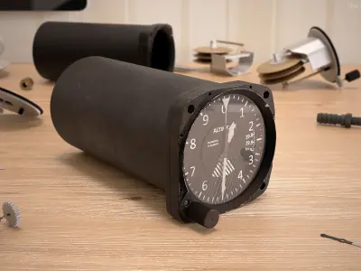 United Instruments Altimeter Used Condition Black Rigged 3D model