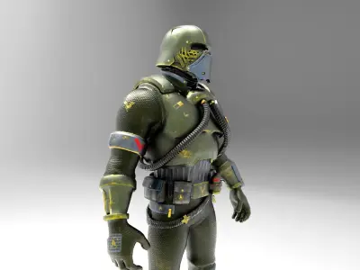 Low Poly Green Space Soldier Low-poly 3D model