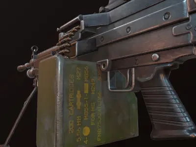 M249 and Acog Scope Light Machine Gun PBR Low-poly 3D model