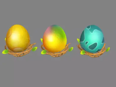 Cartoon bird eggs - golden egg - colored egg - dinosaur egg Low-poly 3D model