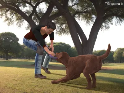 Dog Owner Playing with Labrador Fur 3D model