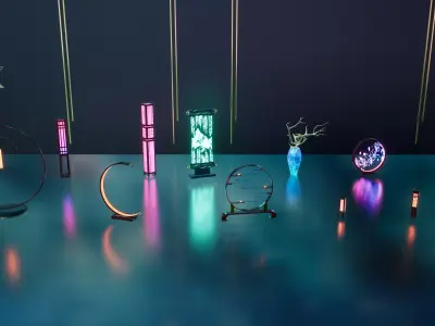 Asian lamp deco collection for cyberpunk and lo-fi environment Low-poly 3D model