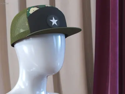 Seven Panel Trucker Hat Camouflage 3D model