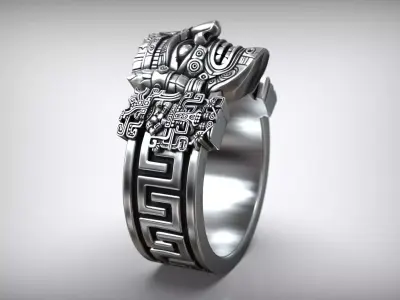 Aztec Warrior Ornamental Mask Pattern Band 3D print model