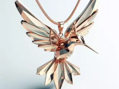 Luxury Hummingbird Pendant 3D Jewerly Geometric Facets Rose Gold Low-poly 3D model